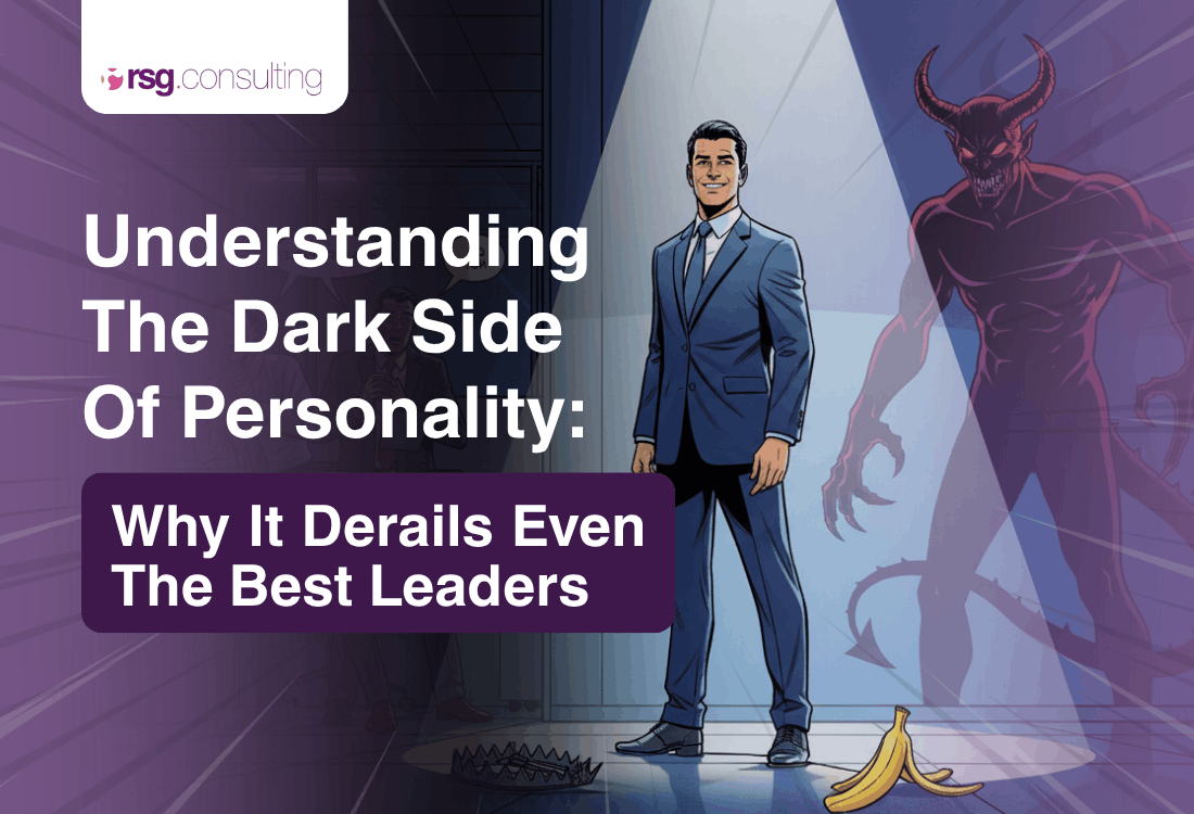 Business leader standing confidently while a dark shadow reveals hidden personality traits, illustrating how leadership weaknesses can undermine performance.